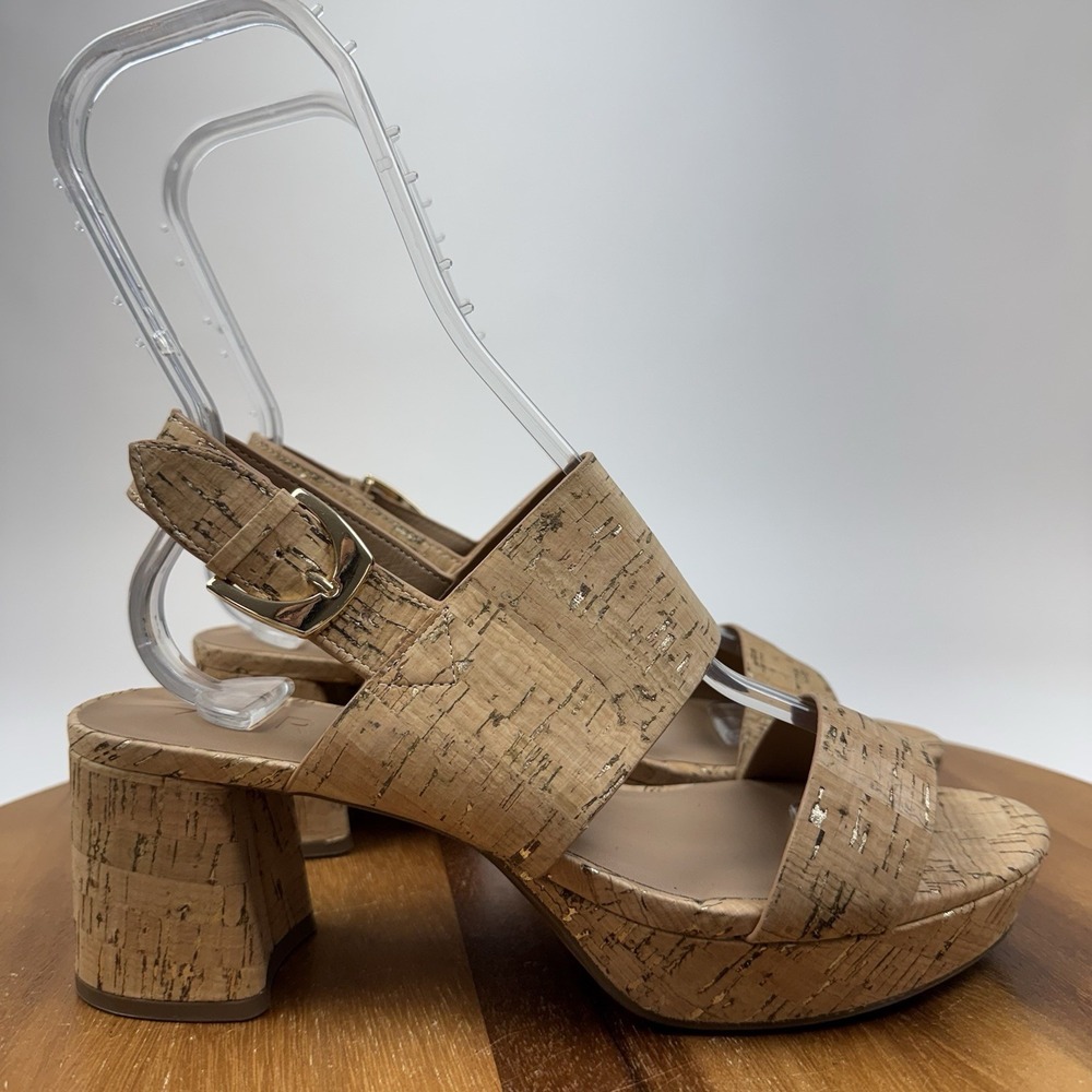 New NWT Womens Aerosoles Camilia Tan Cork Comfort Block Heels Sandals Size 8.5 M